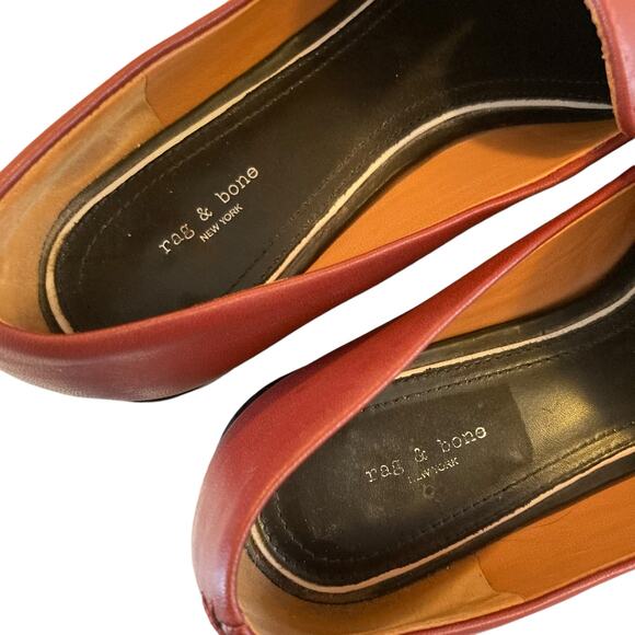 Rag Bone Aslen Leather Loafers Sz 37.5 Russet Red Chain Accent Classic Old Money - Picture 7 of 15